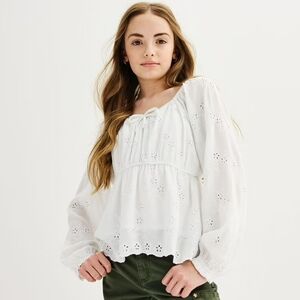 NWT- Limited Too White Long Sleeve Eyelet Top Girls Size 12/14